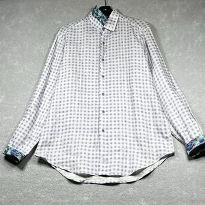 Robert Graham Shirt Men Medium Purple Button Down Flip Cuff Diamond Check Plaid